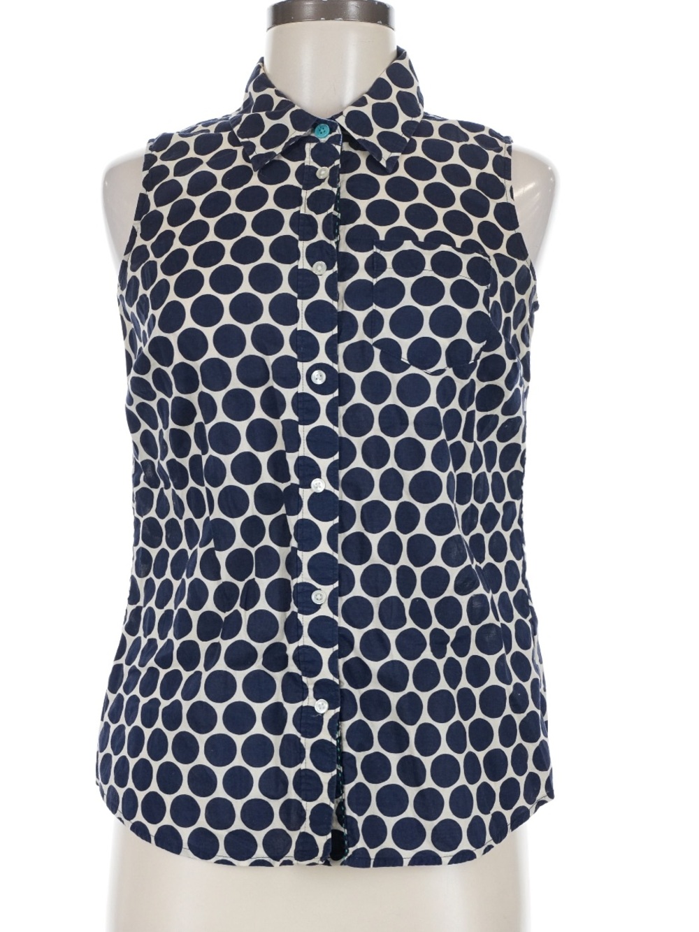 Boden Blue Polka Dot Sleeveless Blouse Preppy British Style 100% Cotton Size 6